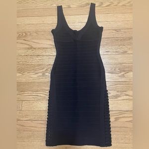 HERVE LEGER Bodycon Black Bondage Midi Party Cocktail Dress - Made in USA